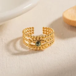 18K Evil Eye Natural Stone Ring