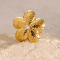 18K Flower CZ Statement Ring