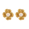 18K Flower Pearl Statement Studs