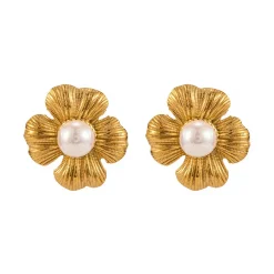 18K Flower Pearl Statement Studs