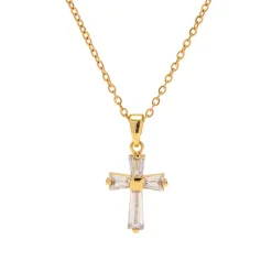 16K Gold Filled Dainty Chain Clear CZ Cross Necklace
