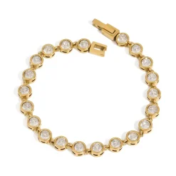 18K Gold Filled Round Bezel Tennis Bracelet