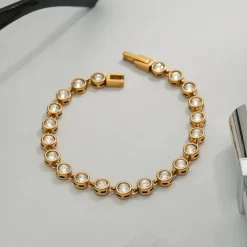 18K Gold Filled Round Bezel Tennis Bracelet