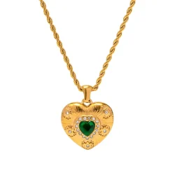 18K Gold Filled Vintage Emerald Heart Necklace