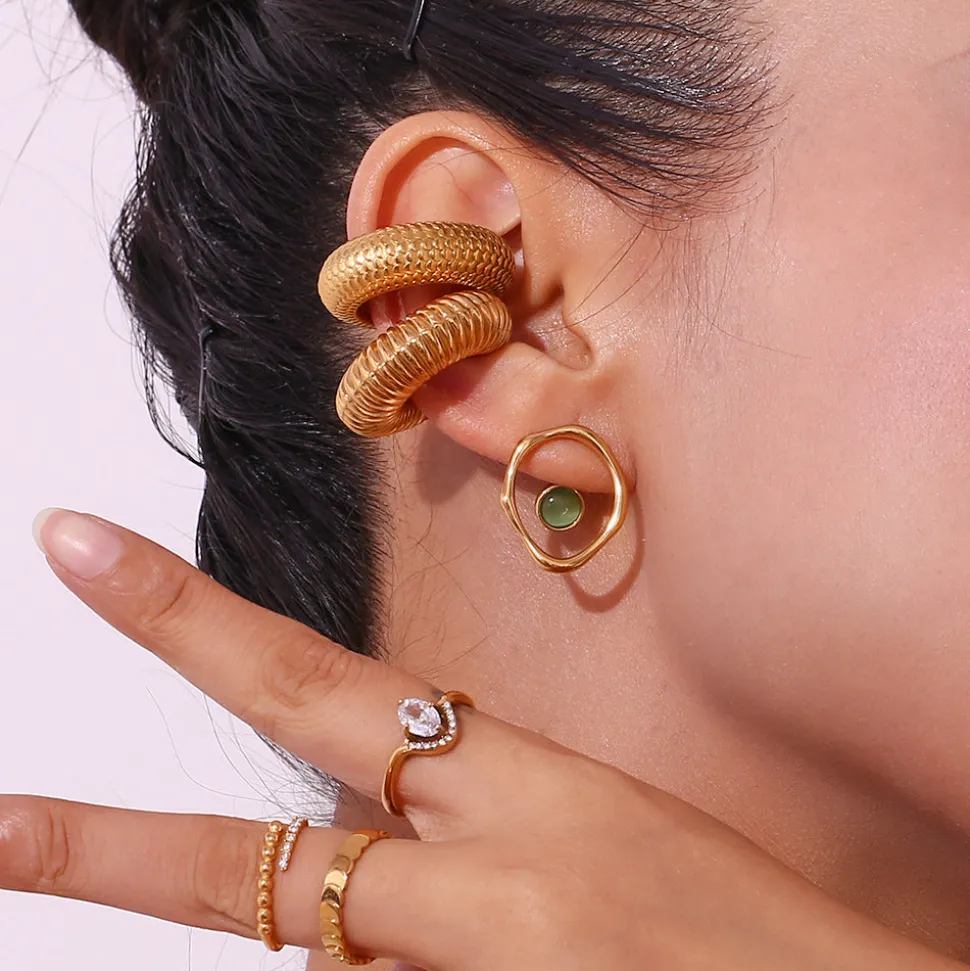 18K Green Opal Round Earrings