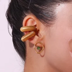 18K Green Opal Round Earrings