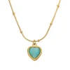 18K Heart Blue Cat’s Eye Stone Necklace