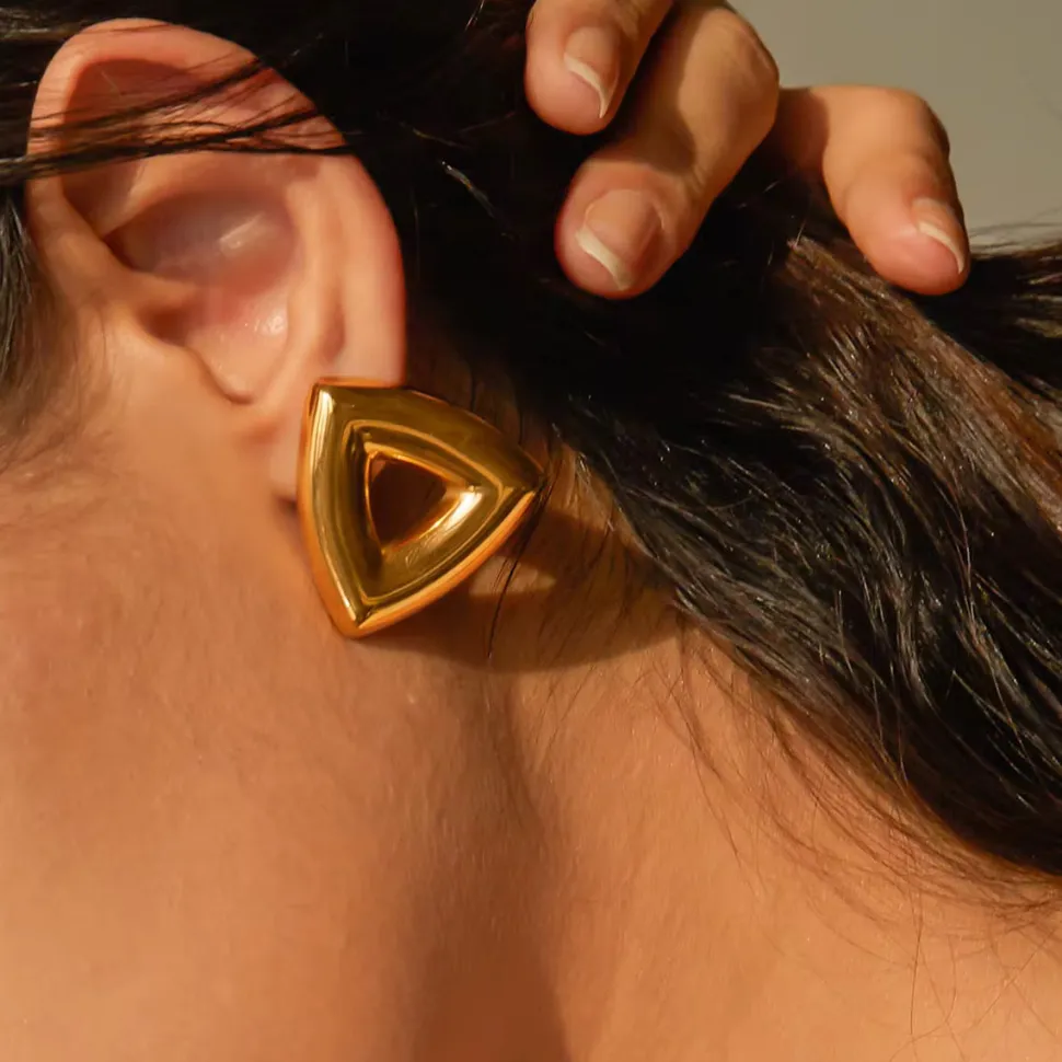 18K Hollow Triangle Statement Earrings