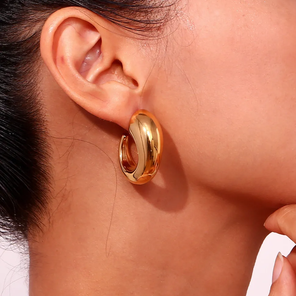 18K Irregular C Shape Open Hoops