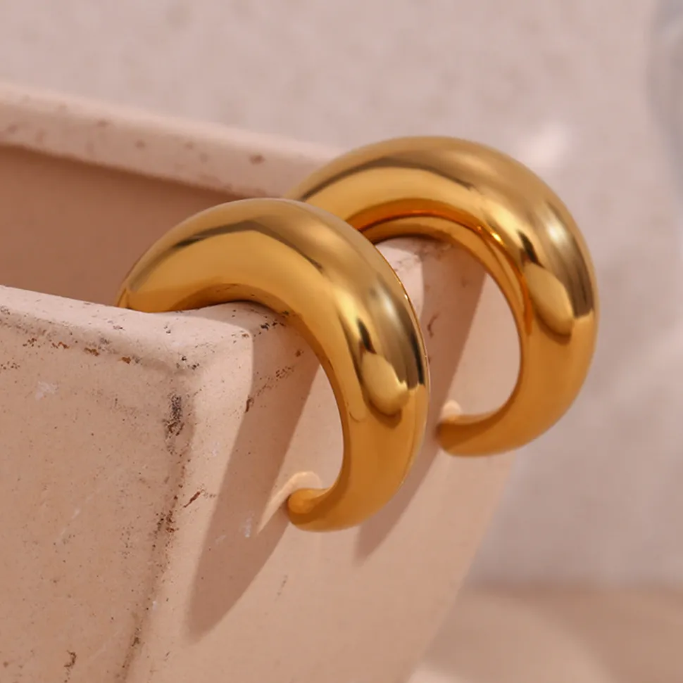 18K Irregular C Shape Open Hoops