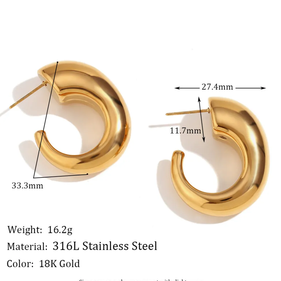 18K Irregular C Shape Open Hoops