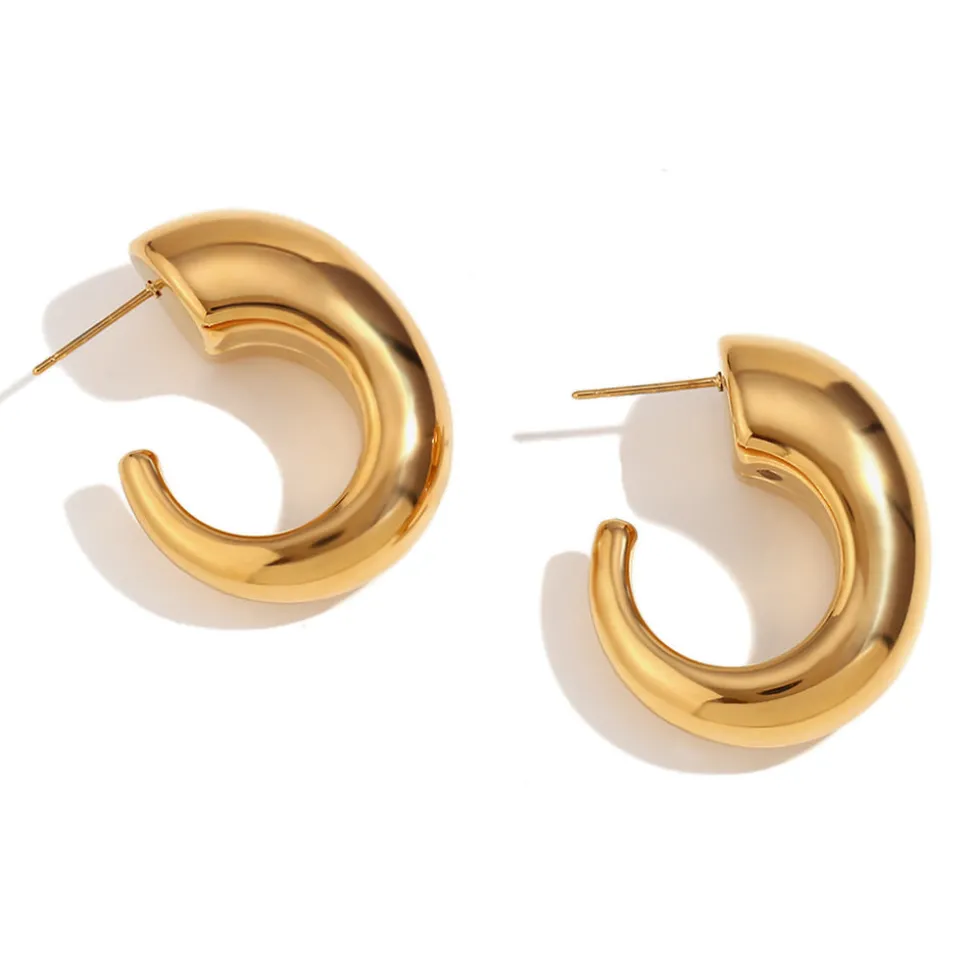 18K Irregular C Shape Open Hoops