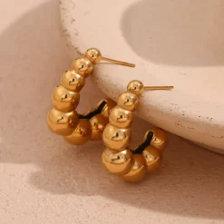 18K J Beaded Hollow Earrings