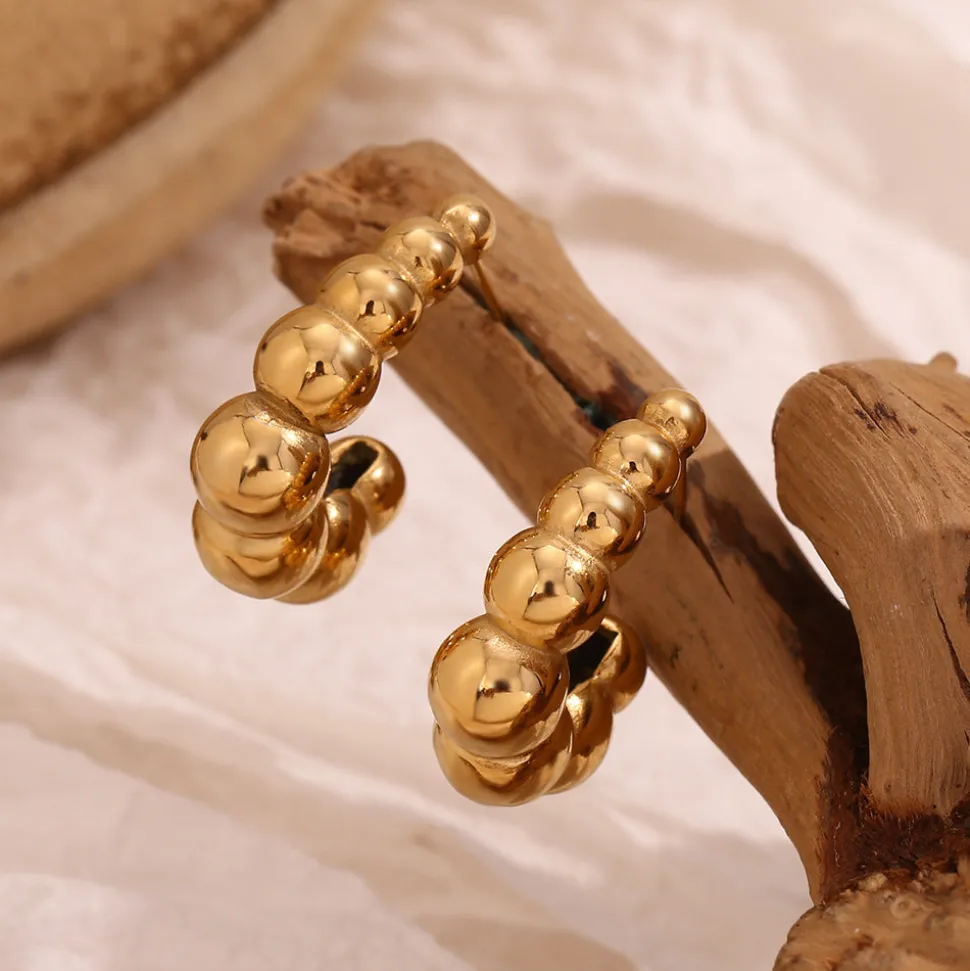 18K J Beaded Hollow Earrings