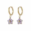 18K Lavender Flower Charm Huggies