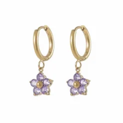 18K Lavender Flower Charm Huggies