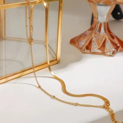 18K Layered Dainty Herringbone Bracelet