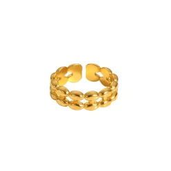18K Layered Oval Bead Open Ring