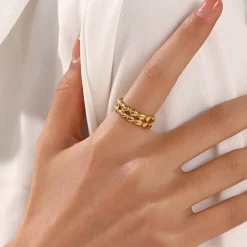 18K Layered Oval Bead Open Ring