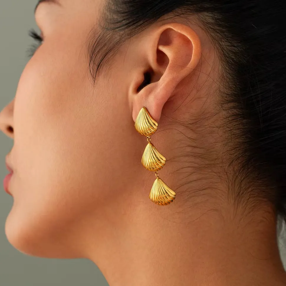 18K Layered Shells Drop Earrings