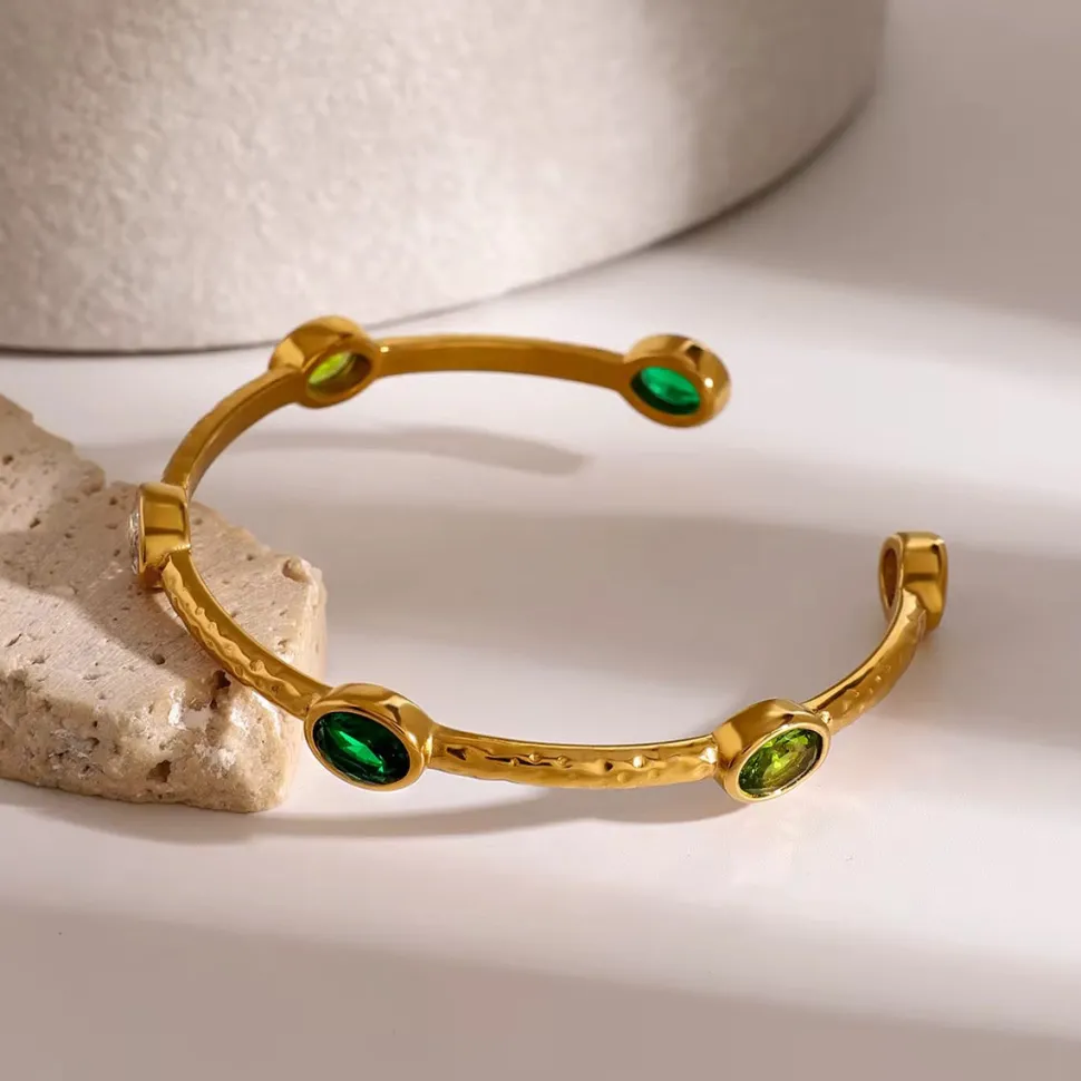 18K Multi Stone Open Bangle