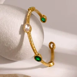 18K Multi Stone Open Bangle