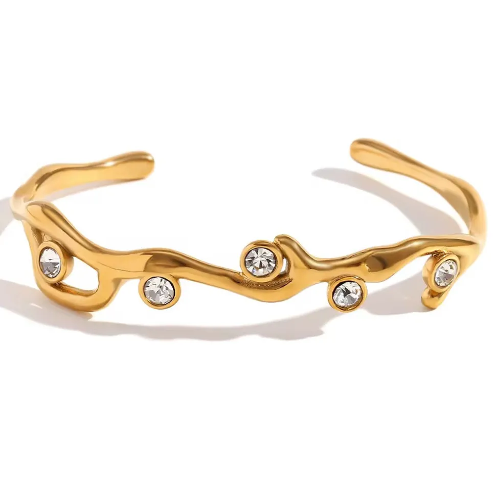 18K Open Bangle Clear Zirconia