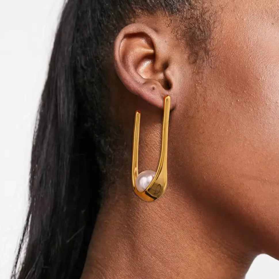 18K Open Drop Pearl Earrings