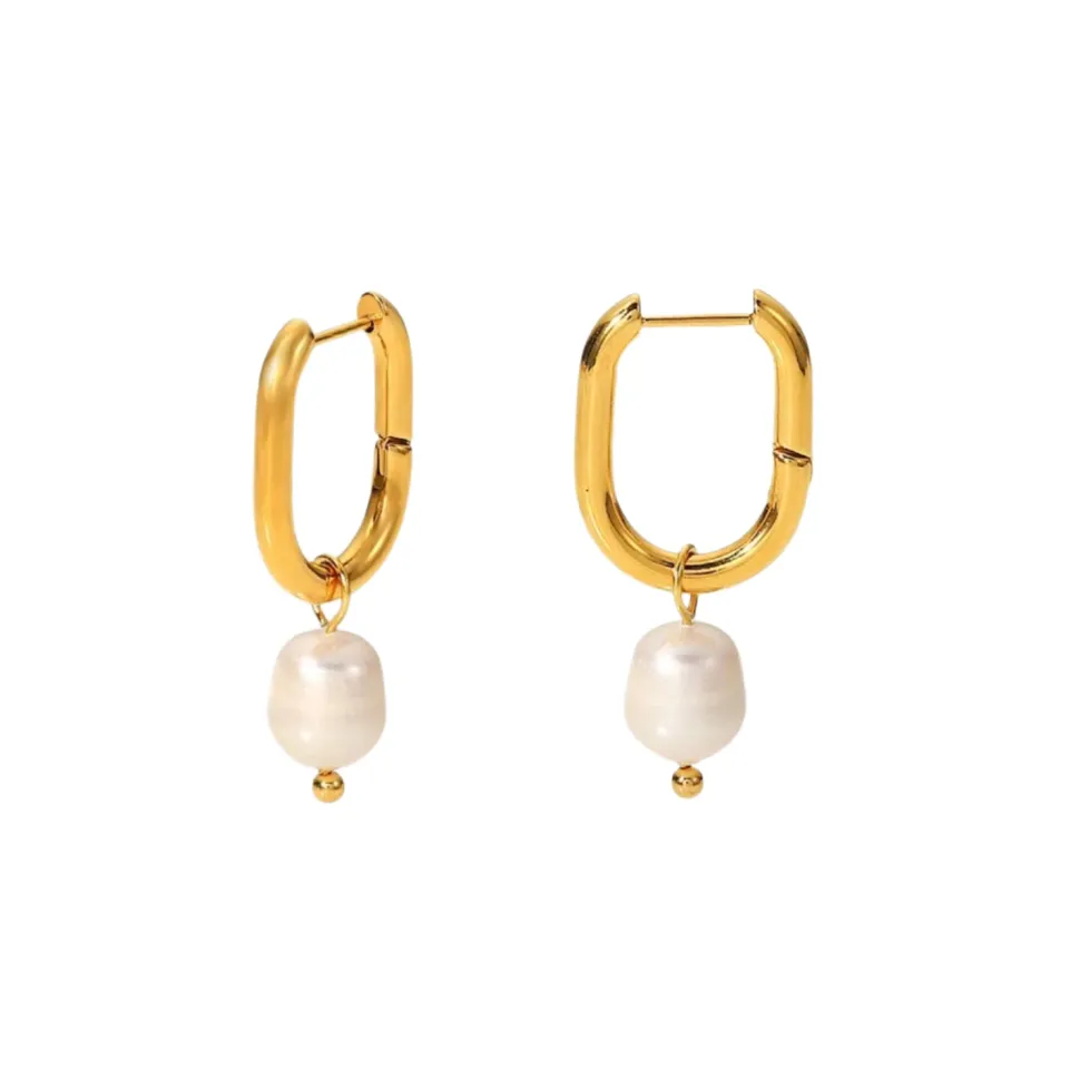 18K Pearl Drop U Earrings