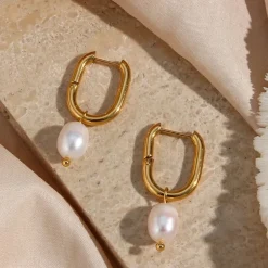 18K Pearl Drop U Earrings