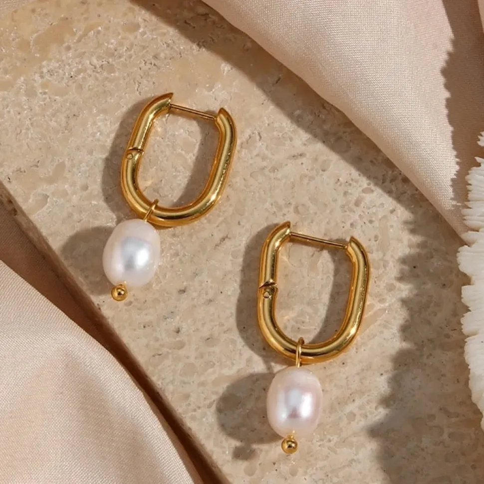 18K Pearl Drop U Earrings