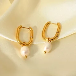 18K Pearl Drop U Earrings