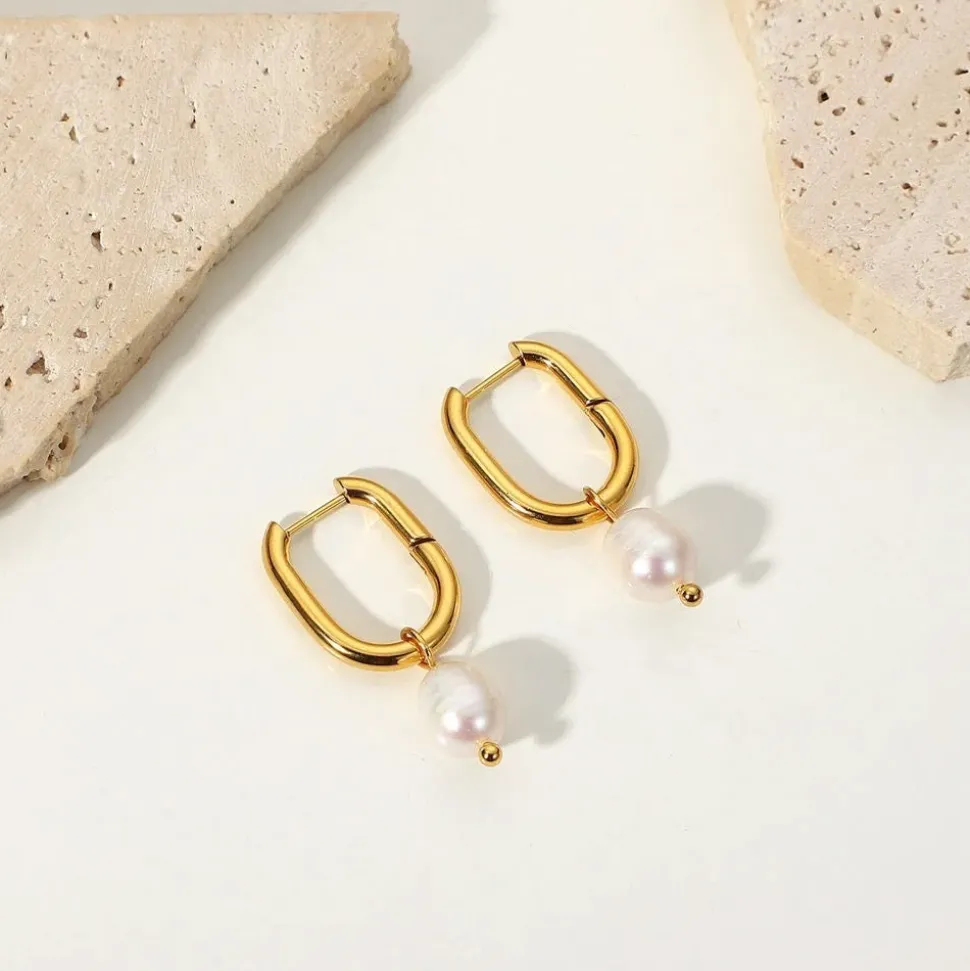 18K Pearl Drop U Earrings