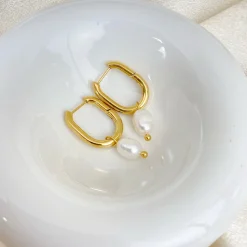 18K Pearl Drop U Earrings