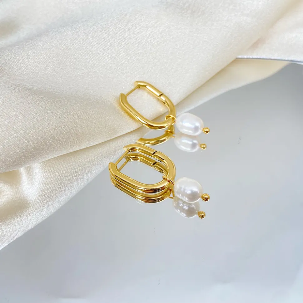 18K Pearl Drop U Earrings