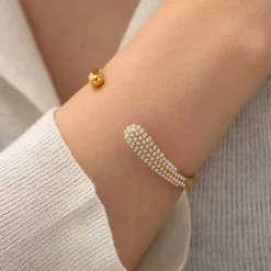 18K Pearl Paved Bangle