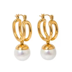 18K Pearl Pendant Drop Earrings