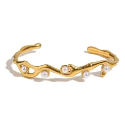 18K Pearl Willow Open Bangle