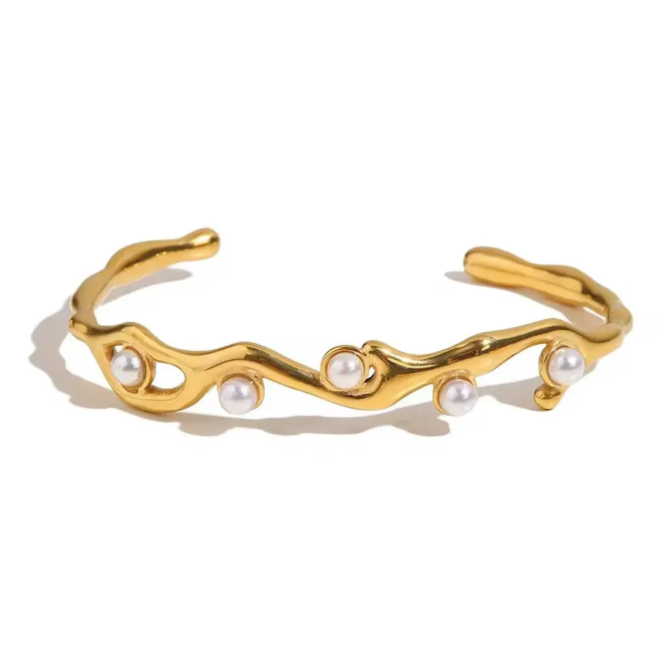 18K Pearl Willow Open Bangle