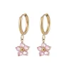 18K Pink Flower Charm Huggies