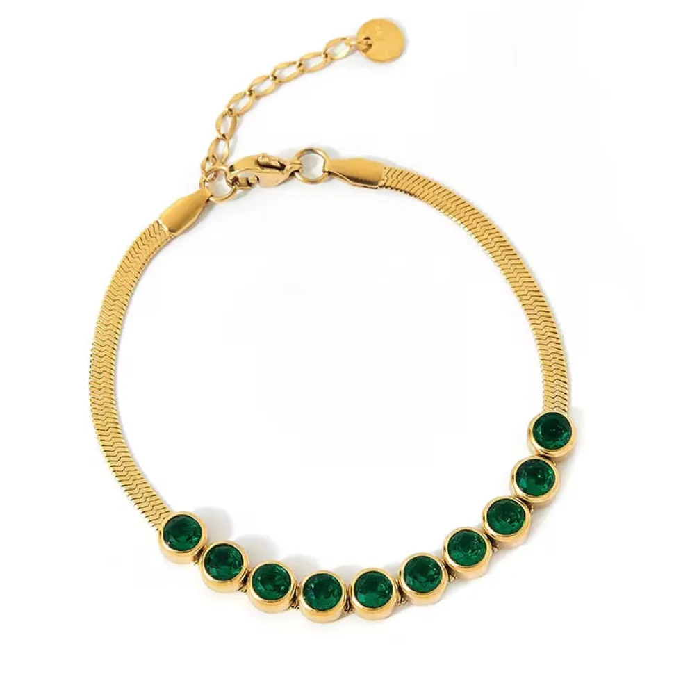 18K Round Bezel Bracelet, Emerald
