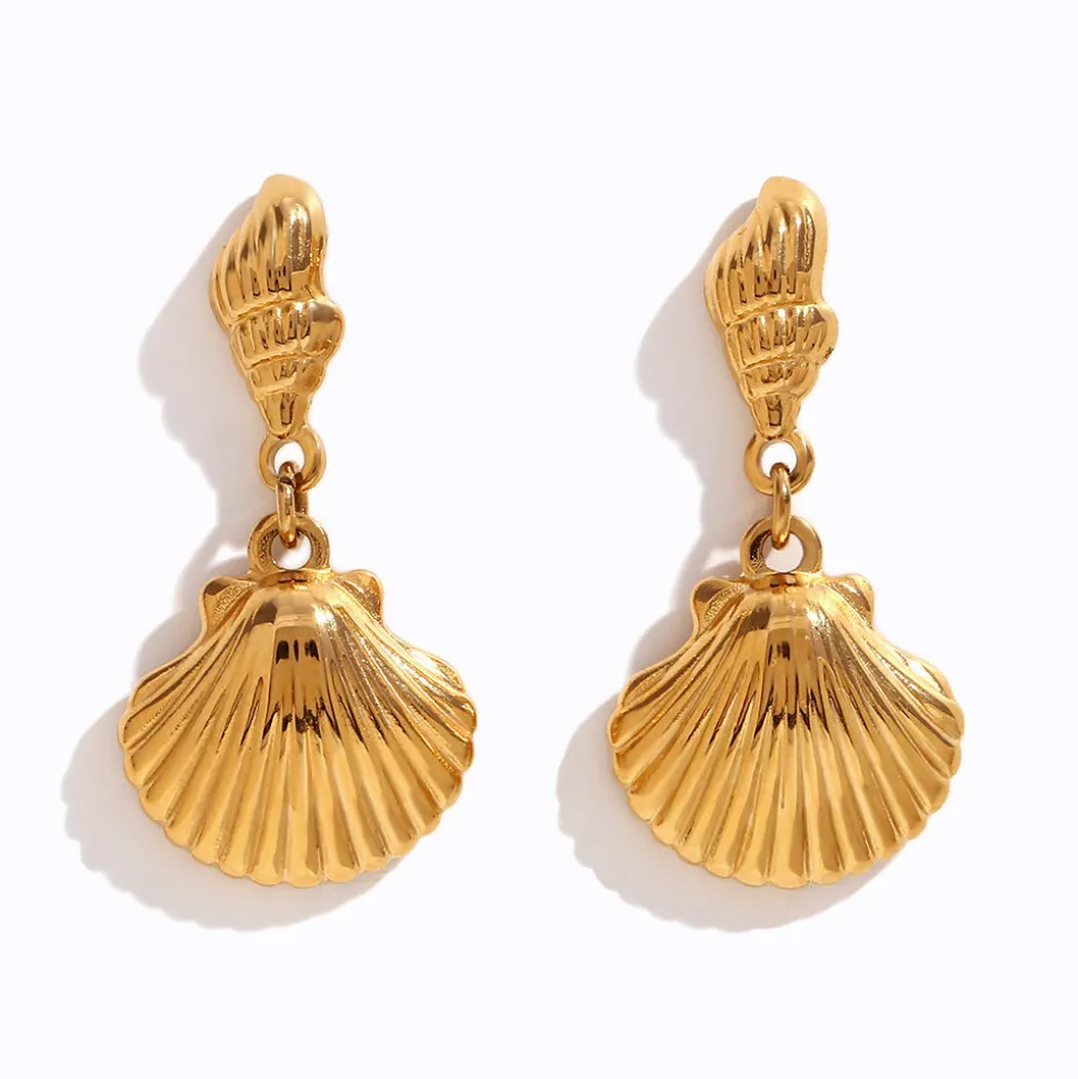 18K Scallop Shell Statement Earrings