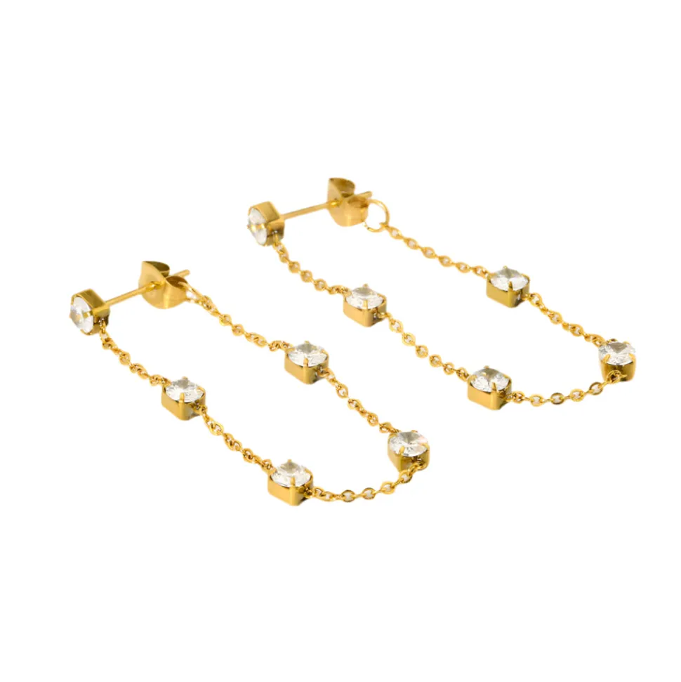 18K Square Diamond Chain Earrings