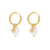 18K Star Charm Fresh Water Pearl Drop Earrings