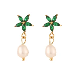 18K Star Freshwater Pearl Drop Earrings
