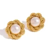 18K Statement Vintage Pearl Flower Earrings
