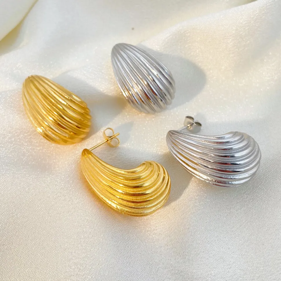 18K Striped Waterdrop Earrings