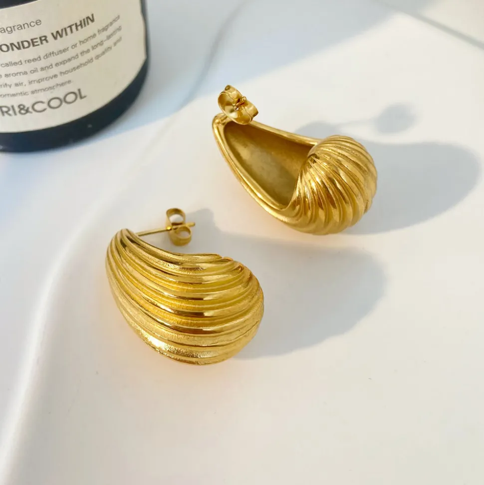 18K Striped Waterdrop Earrings
