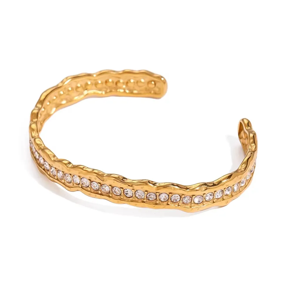 18K Textured CZ Bangle