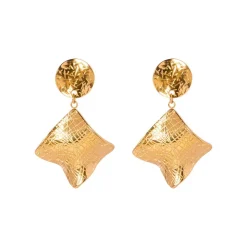 18K Textured Irregular Square Drop